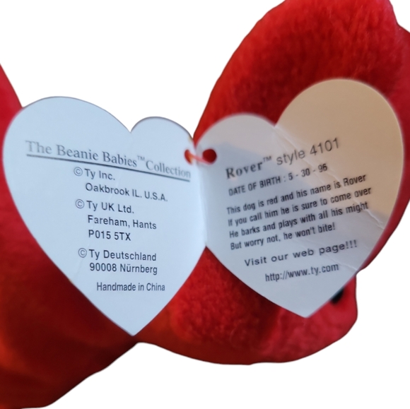 Vtg 96 Ty Beanie Baby Rover Red Dog RARE COLLECTABLE P.V.C. Pellets - Picture 9 of 10